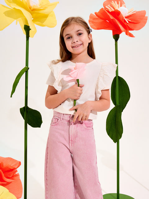 Sinsay Baby Girl's Pink Wide Leg Jeans With Washed Effect | Sinsay In Lebanon