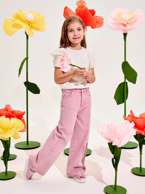 Sinsay Baby Girl's Pink Wide Leg Jeans With Washed Effect | Sinsay In Lebanon