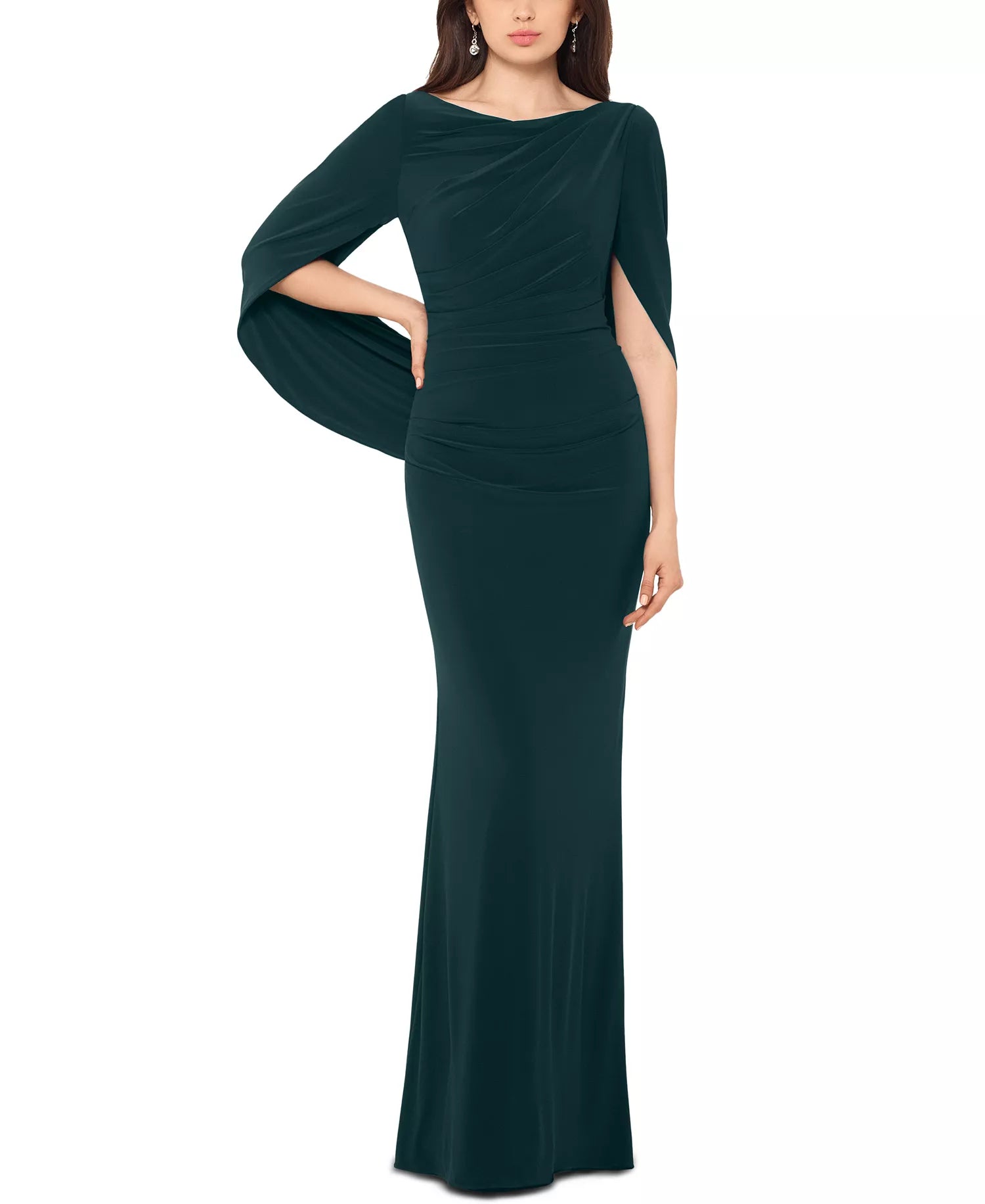 Betsy & Adam Women's Dark Green Petite Drape-Back Gown  Dress| Betsy & Adam in Lebanon