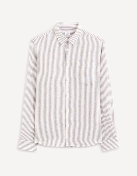 Celio Men's Taupe Regular Linen Shirt | Celio In Lebanon