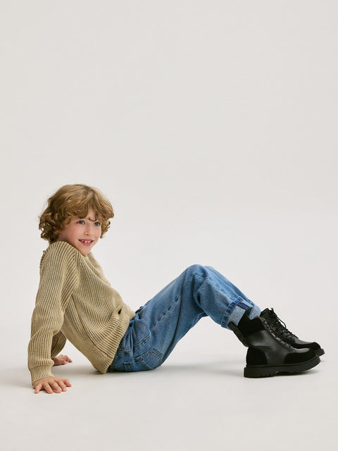 Reserved Boy's Black Ankle Boots With Leather Inserts | Reserved In Lebanon