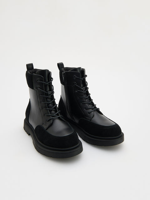 Reserved Boy's Black Ankle Boots With Leather Inserts | Reserved In Lebanon