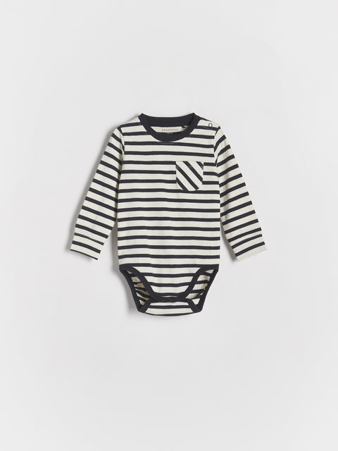 Reserved Baby Boy's Black & White Stripped Long-Sleeve Cotton Bodysuit | Reserved In Lebanon