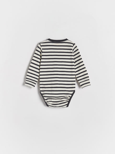 Reserved Baby Boy's Black & White Stripped Long-Sleeve Cotton Bodysuit | Reserved In Lebanon
