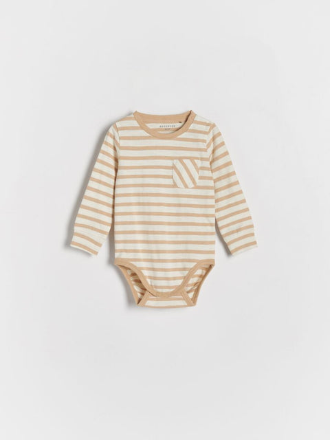 Reserved Baby Boy's White & Tan Striped Bodysuit | Reserved In Lebanon