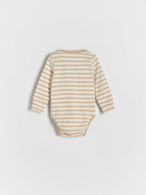 Reserved Baby Boy's White & Tan Striped Bodysuit | Reserved In Lebanon