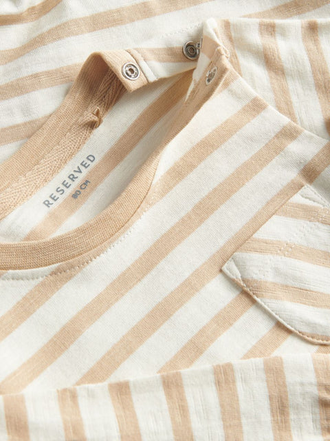 Reserved Baby Boy's White & Tan Striped Bodysuit | Reserved In Lebanon