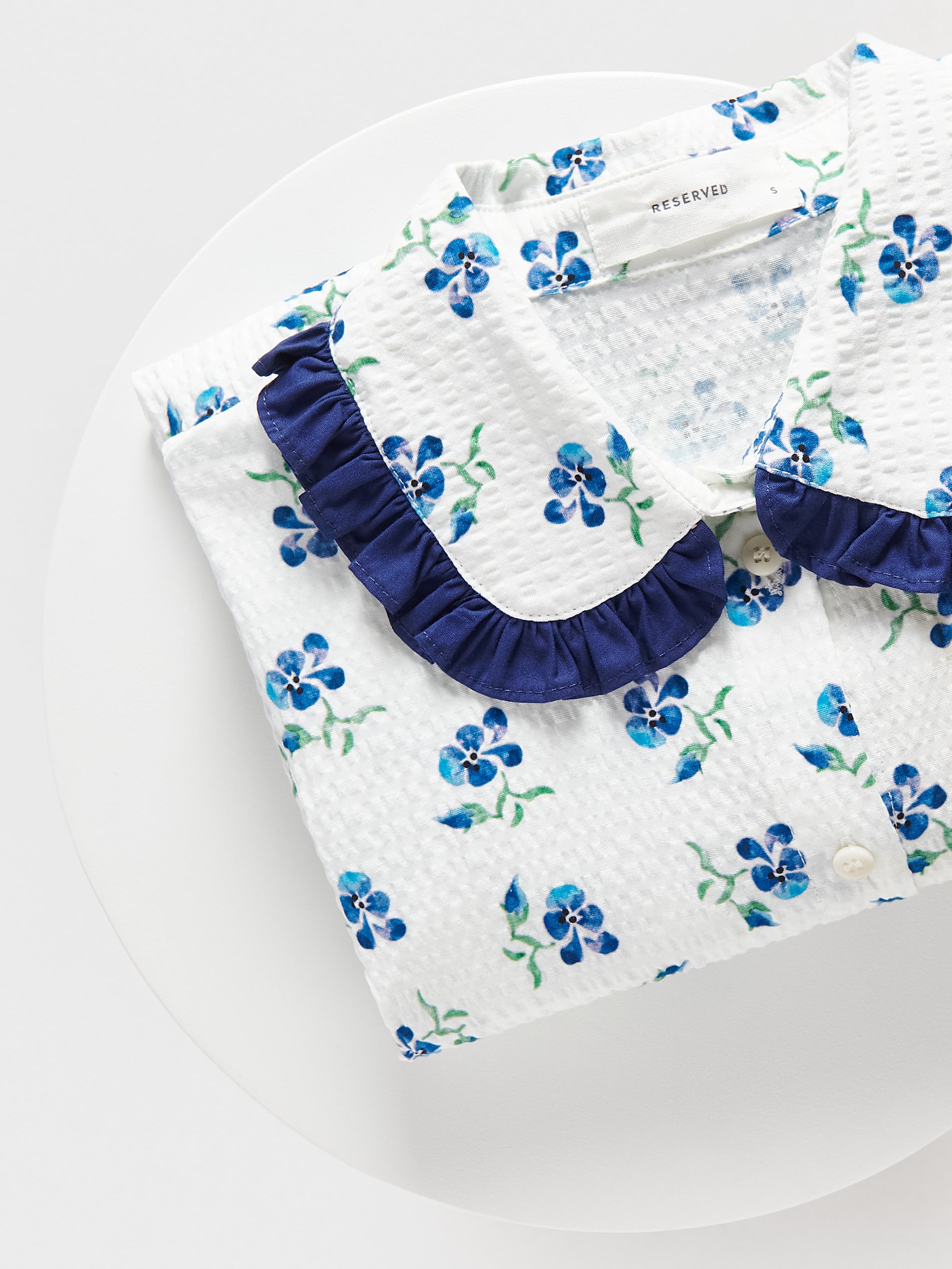 Reserved Women's White Floral Shirt With Contrasting Ruffle Details | Reserved In Lebanon