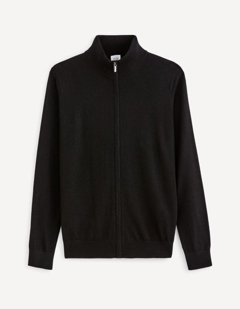 Celio Men's Black Wool Blend Zip-Up Cardigan | Celio In Lebanon