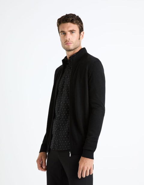 Celio Men's Black Wool Blend Zip-Up Cardigan | Celio In Lebanon