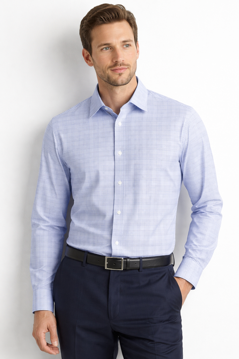 Calvin Klein Men's Blue Checked Regular-Fit Stretch Dress Shirt | Calvin Klein In Lebanon