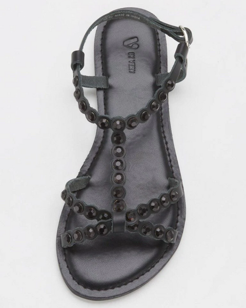 V by Very Wide Fit Leather Scallop Jewel Trim Sandal - Black TRYKF SE190 shoes26