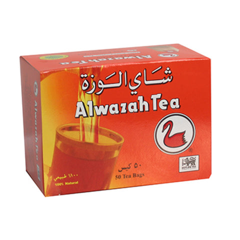 Alwazah Tea packaging with Arabic text and tea bag illustration on a white background