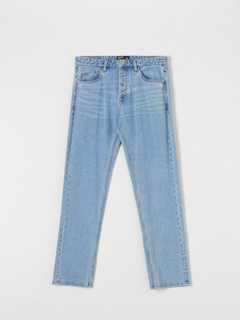 Light blue jeans on a white background