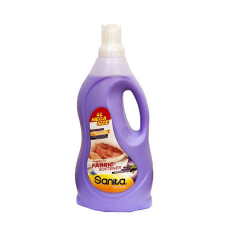 Purple fabric softener bottle with a 'Mega Size' label and free additional volume offer on a white background.