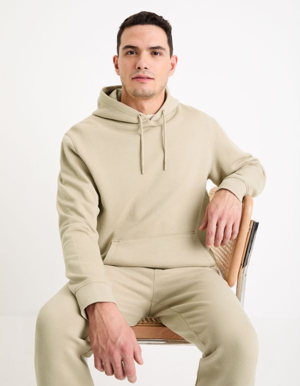 Celio Men's Beige Essential Pullover Hoodie|Celio In Lebanon