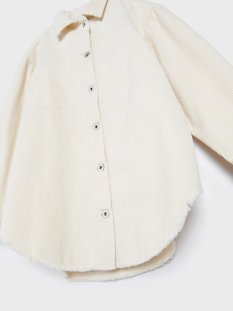 Cream-colored jacket with a textured pattern on a white background