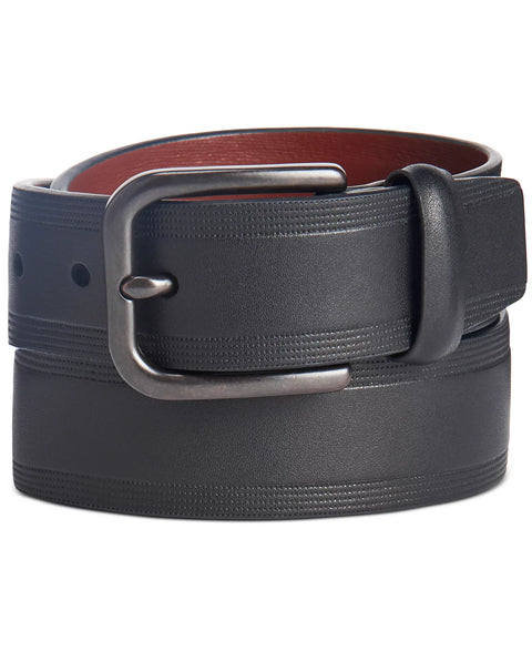 Perry Ellis Portfolio Men's Black Faux Leather Embossed Casual Belt | Perry Ellis Portfolio In Lebanon