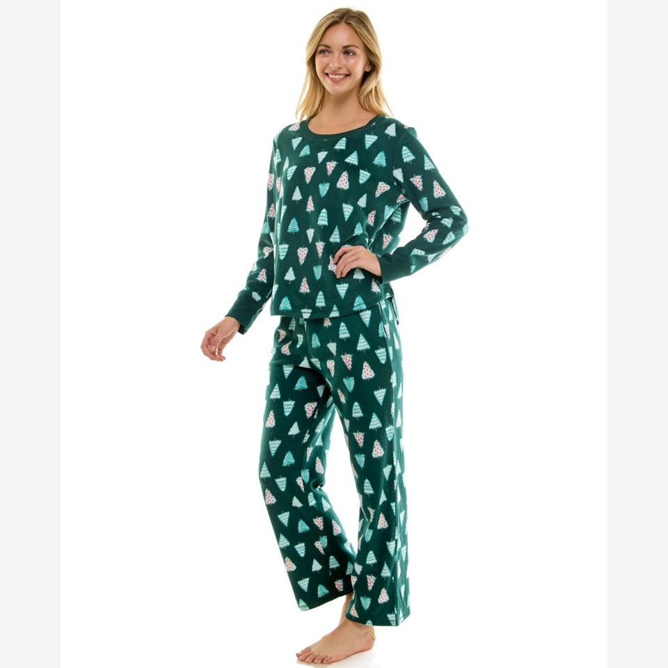 Roudelain Women's Dark Green Pine Tree Pattern Pajama Set