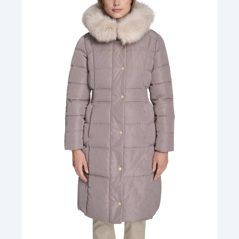 Cole Haan Women's Greige Trim Hood Zip-Front Puffer Jacket