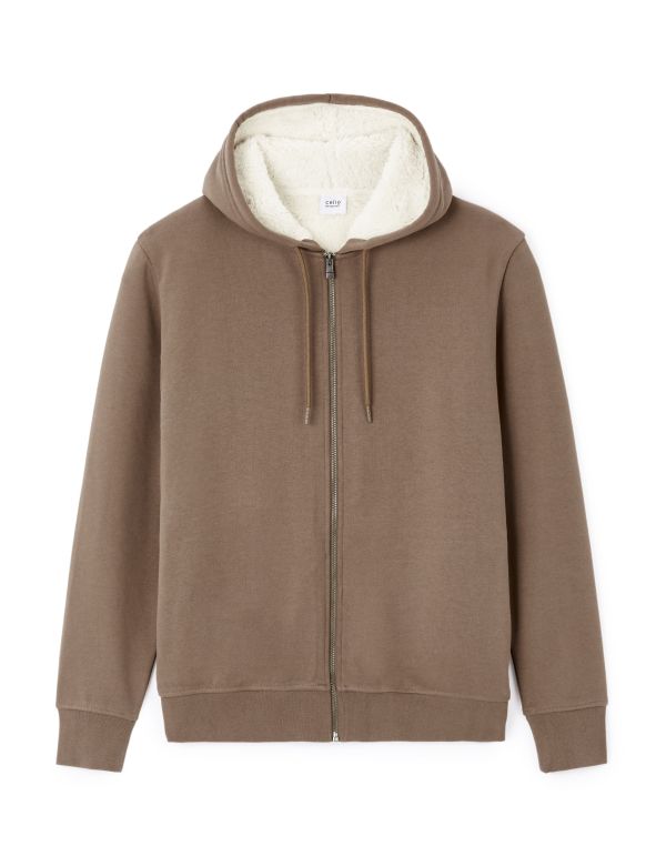 Celio Men's Taupe Cotton Blend Zip-Up Hoodie|Celio In Lebanon