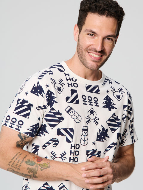 Sinsay Men's White/Navy Two Piece Pyjama Set With A Print | Sinsay In Lebanon