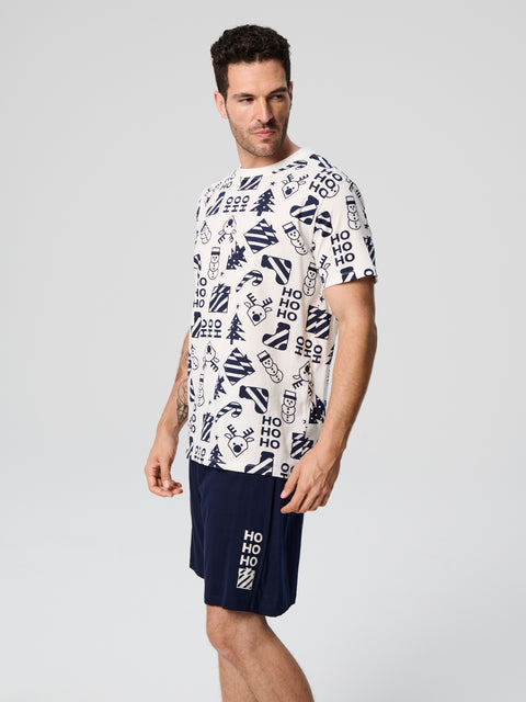 Sinsay Men's White/Navy Two Piece Pyjama Set With A Print | Sinsay In Lebanon