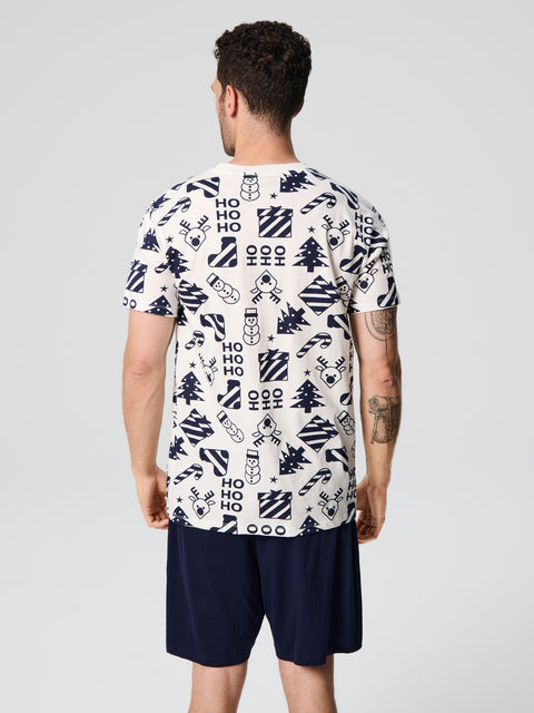 Sinsay Men's White/Navy Two Piece Pyjama Set With A Print | Sinsay In Lebanon