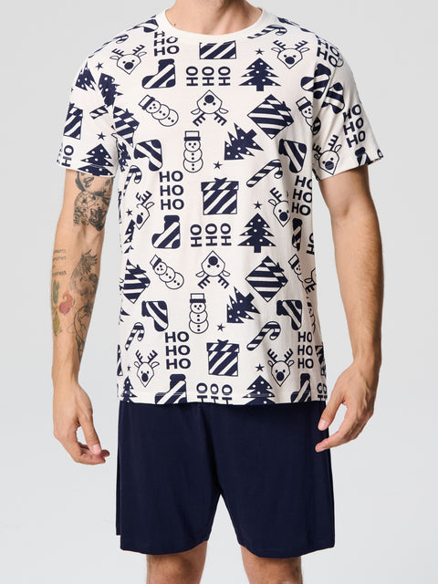 Sinsay Men's White/Navy Two Piece Pyjama Set With A Print | Sinsay In Lebanon