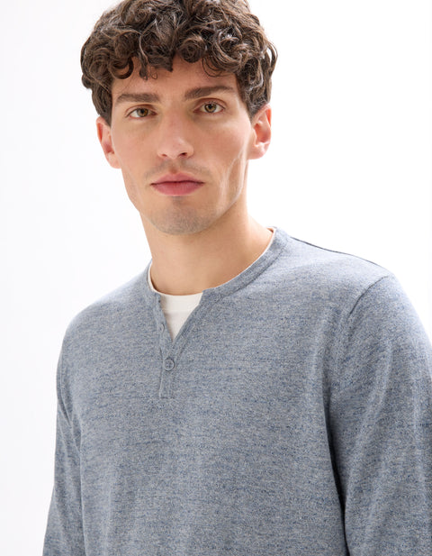 Celio Men's Gray Cotton Blend Henley Sweater | Celio In Lebanon