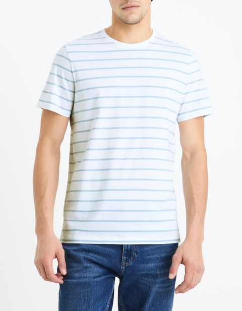 Celio Men’s White Striped Gebaser Short Sleeves Tshirt|Celio In Lebanon