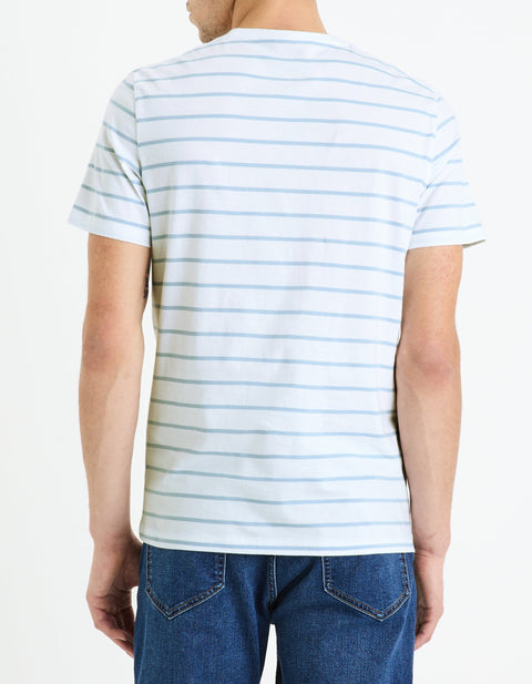 Celio Men’s White Striped Gebaser Short Sleeves Tshirt|Celio In Lebanon