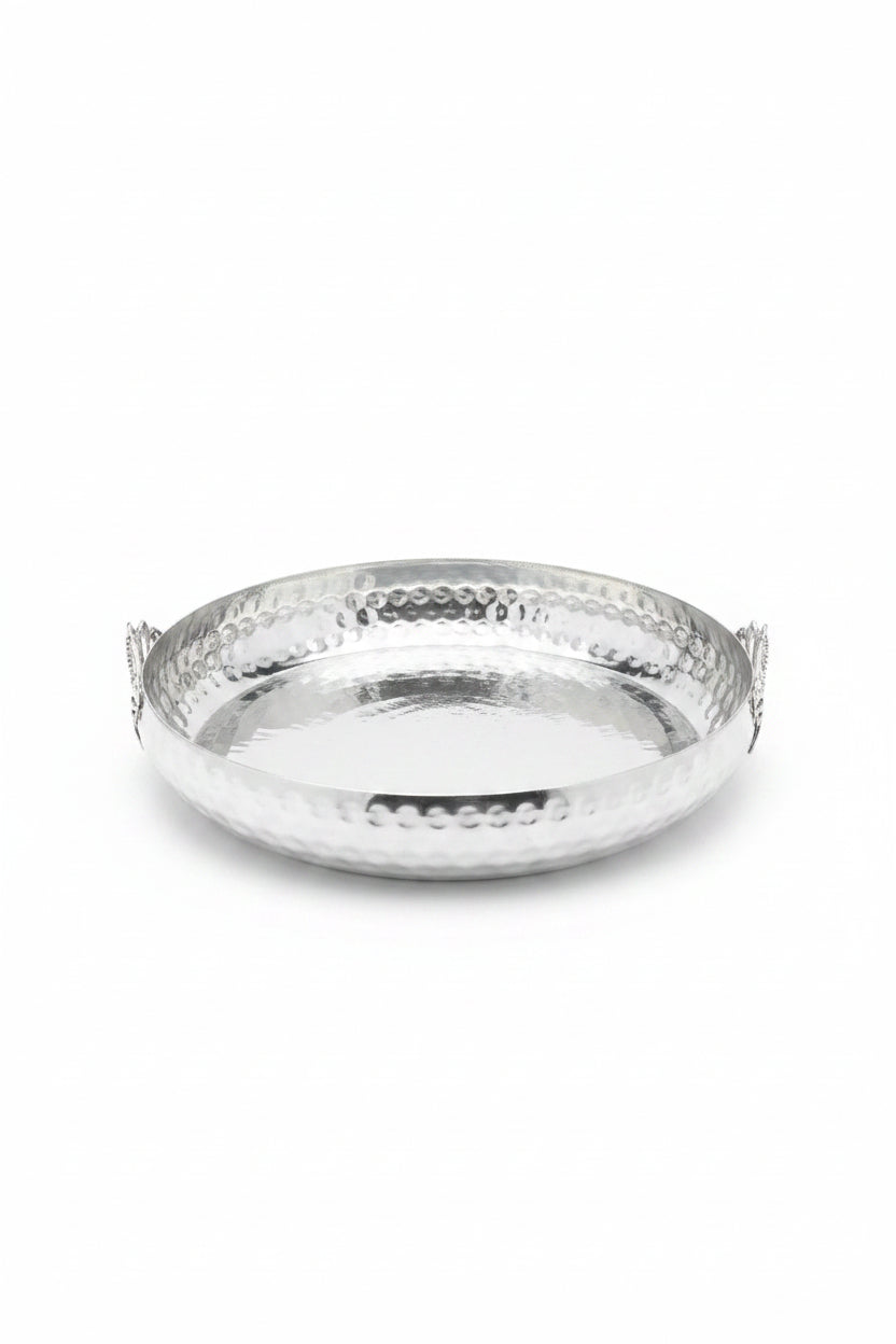 Lucky Tiger Silver Stainless Steel Round Tray(Meduim)