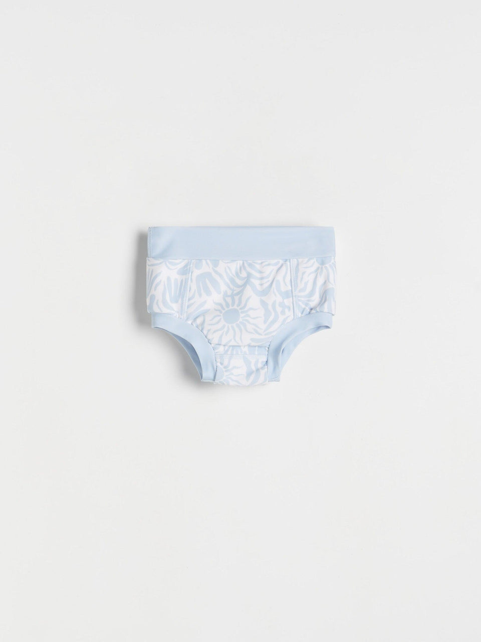 Light blue floral-patterned underwear on a white background