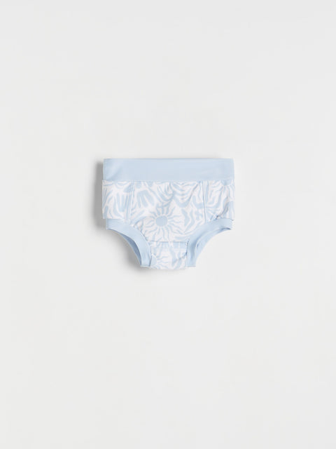 Light blue floral-patterned underwear on a white background