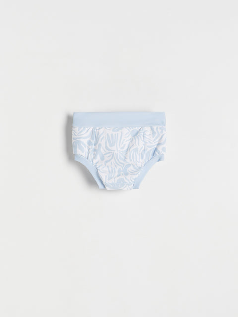 Light blue floral-patterned underwear on a white background