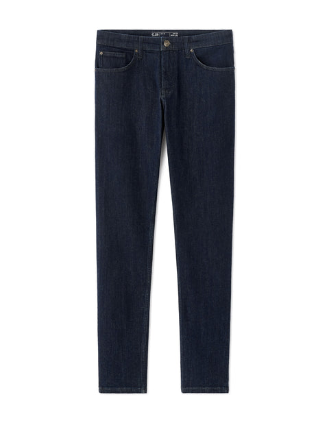Dark blue jeans on a white background