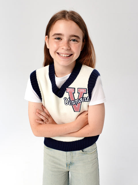 Sinsay Girl's White & Navy Long Sleeve V Neck Sweater | Sinsay In Lebanon