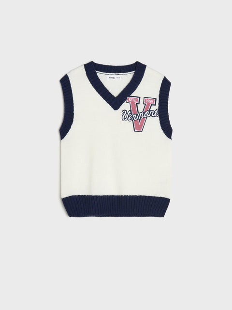 Sinsay Girl's White & Navy Long Sleeve V Neck Sweater | Sinsay In Lebanon