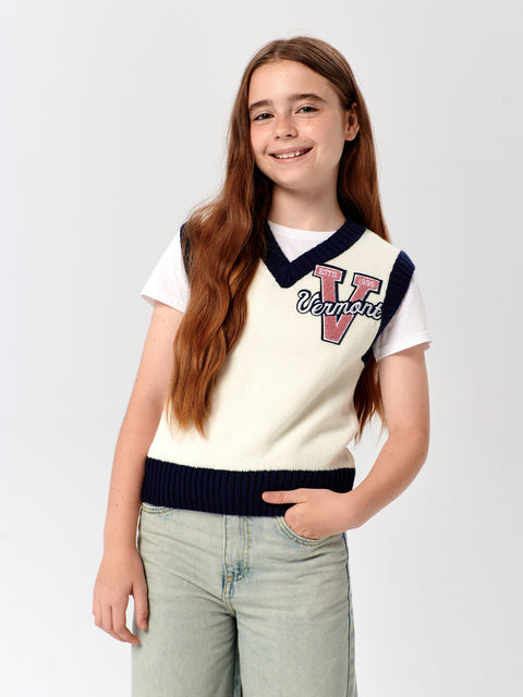 Sinsay Girl's White & Navy Long Sleeve V Neck Sweater | Sinsay In Lebanon