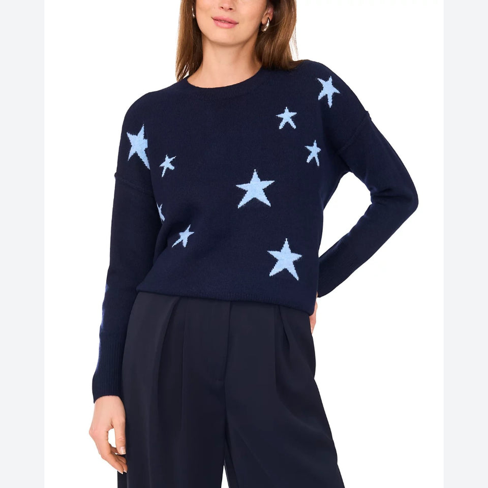 Vince Camuto Women's NavyCrewneck Star Print Sweater