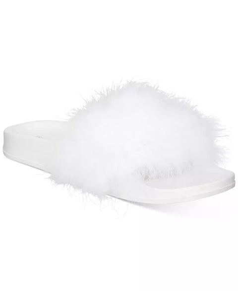 I.N.C International Concept Women's White Marabou Pool Slides Slipper |I.N.C International Concept In Lebanon
