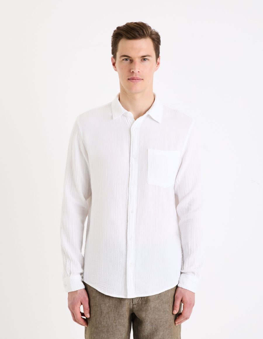 Celio Men's White Solid Regular Fit Cotton Shirt | Celio In Lebanon