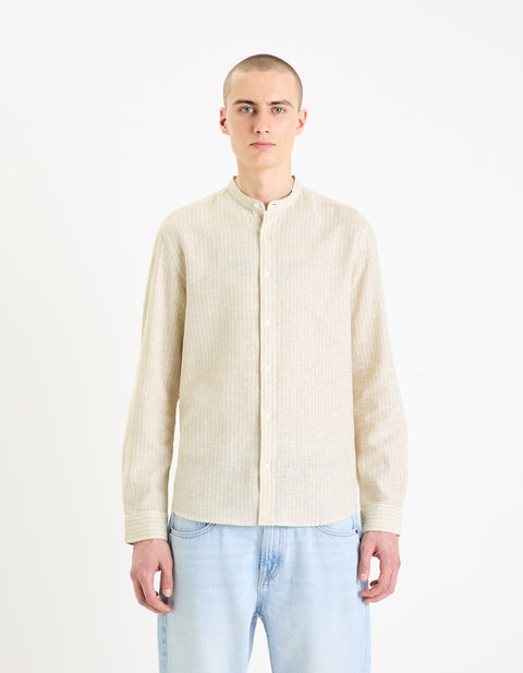 Celio Men's Beige Striped Regular Fit Linen Shirt | Celio In Lebanon