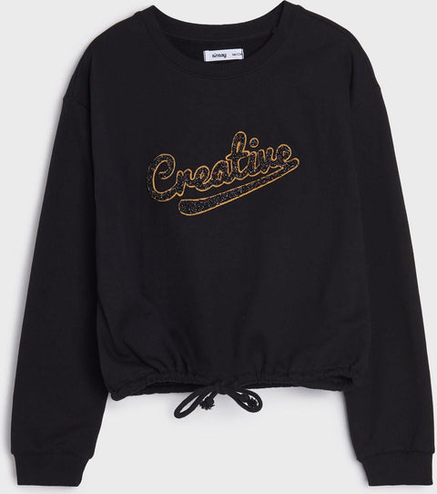 Sinsay Girl's Black Round Neck Sweatshirt | Sinsay In Lebanon