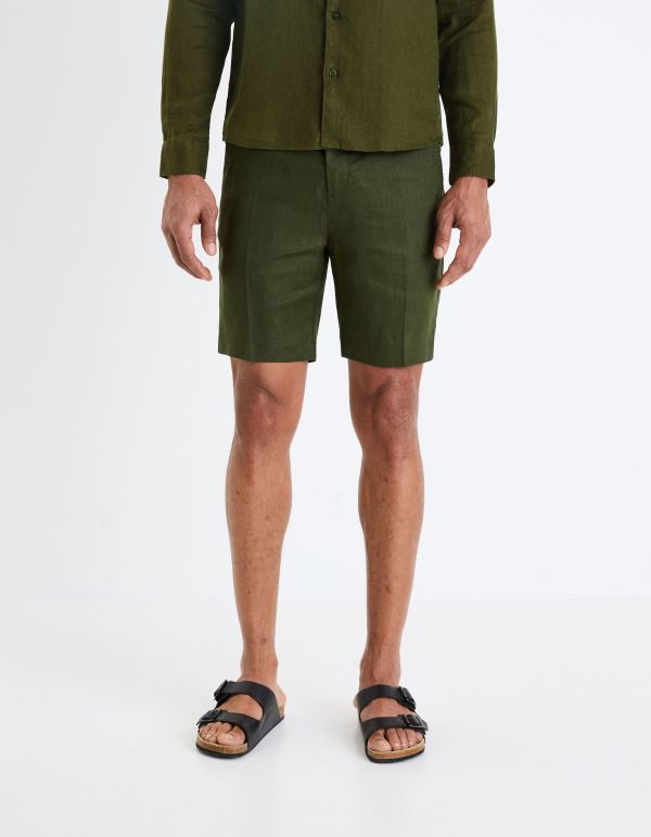 Celio Men's Dark Green Linen Bermuda Short |Celio In Lebanon
