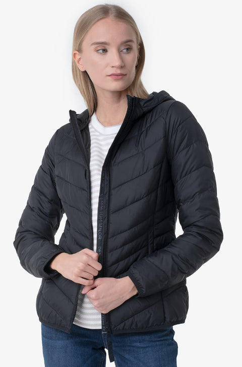 Tom Tailor Women's Black Hooded Quilted Jacket | Tom Tailor In Lebanon