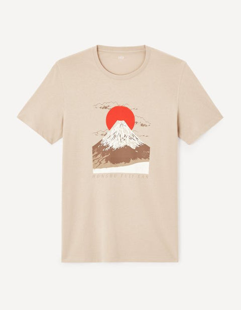 Celio Men's Taupe Graphic Printed  T-Shirt | Celio in Lebanon