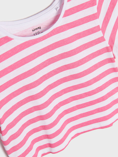 Sinsay Girl's White/Pink Stripe T-Shirt | Sinsay In Lebanon