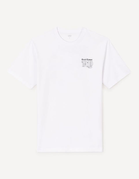 Celio Men’s White Printed Cotton Crew Neck T-Shirt|Celio In Lebanon